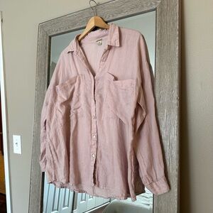 Magaschoni 100% Linen Pink Oversized Button Down Shirt Size Medium